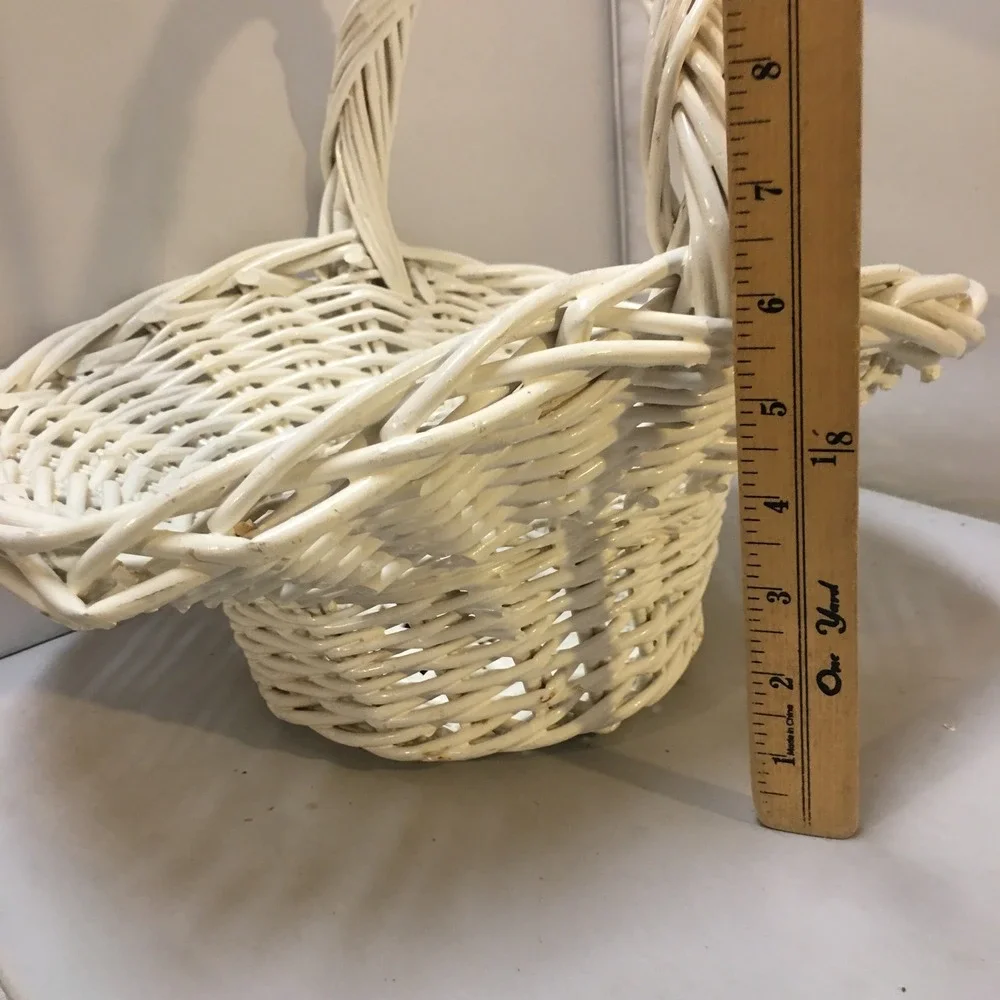 Woven Wicker Basket Home Decor Large White Braided Handle Cottagecore